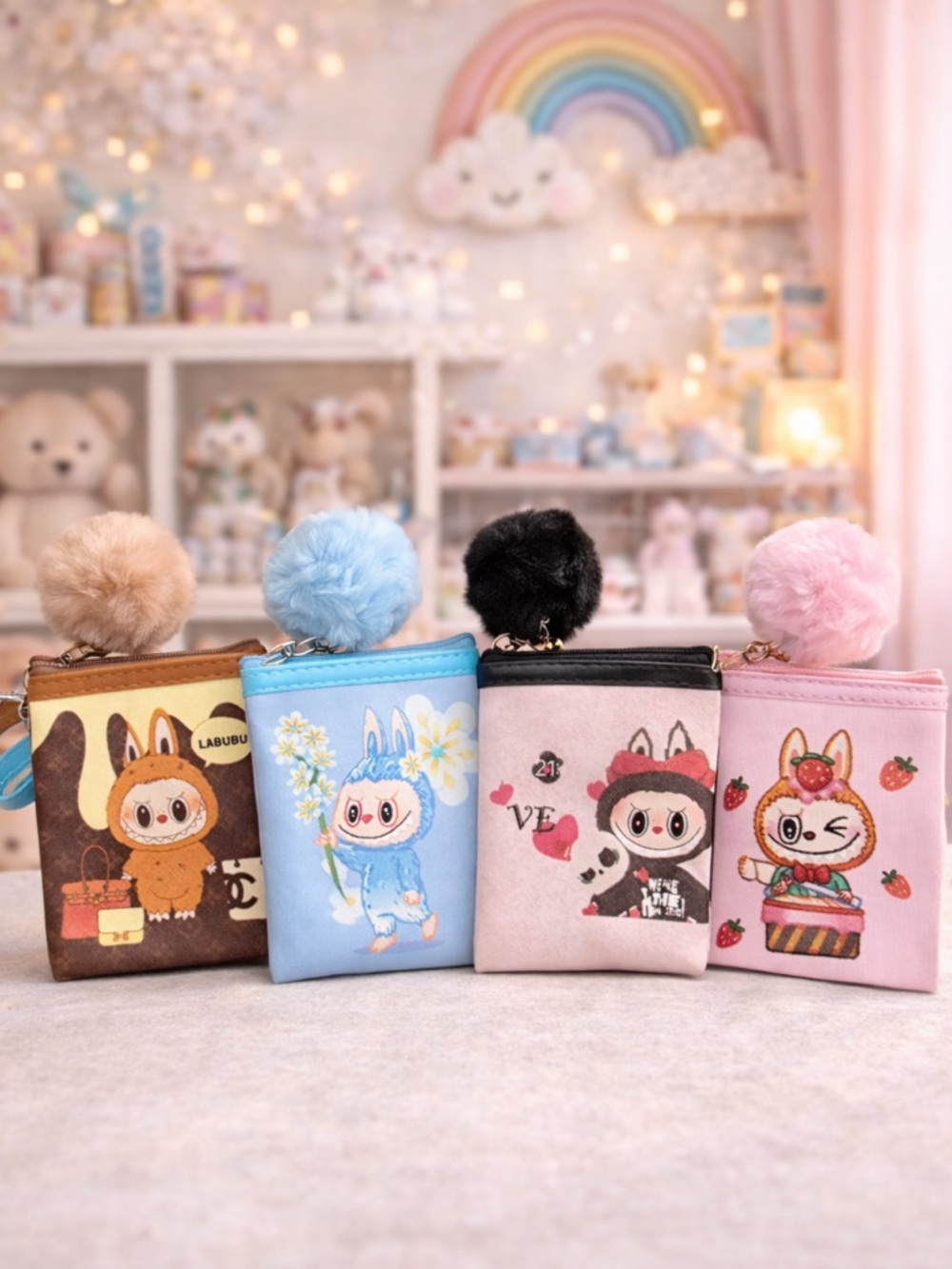 🎂Labubu Coin Wristlet Pouch w/ Pom-Pom Keychain